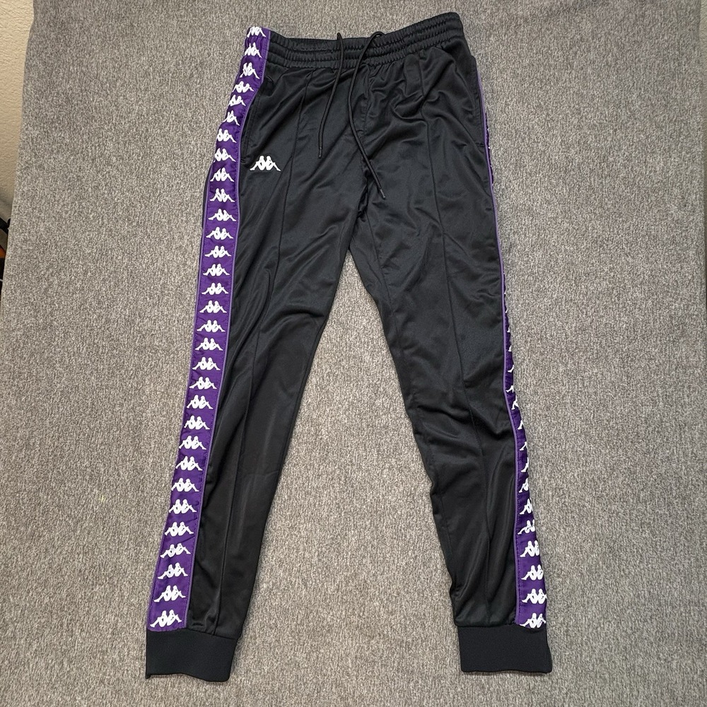 Kappa 222 Banda Astoria Track Pants Mens M Black Purple Logo Taper Slim Fit
